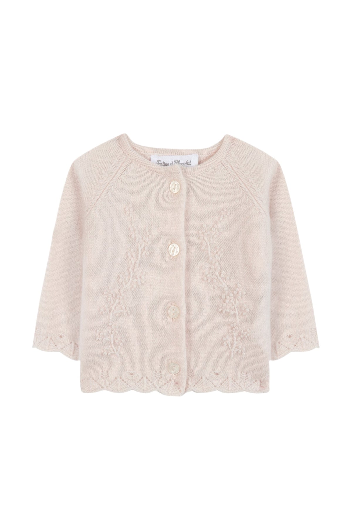 Cardigan - Rose pâle broderie feuillage