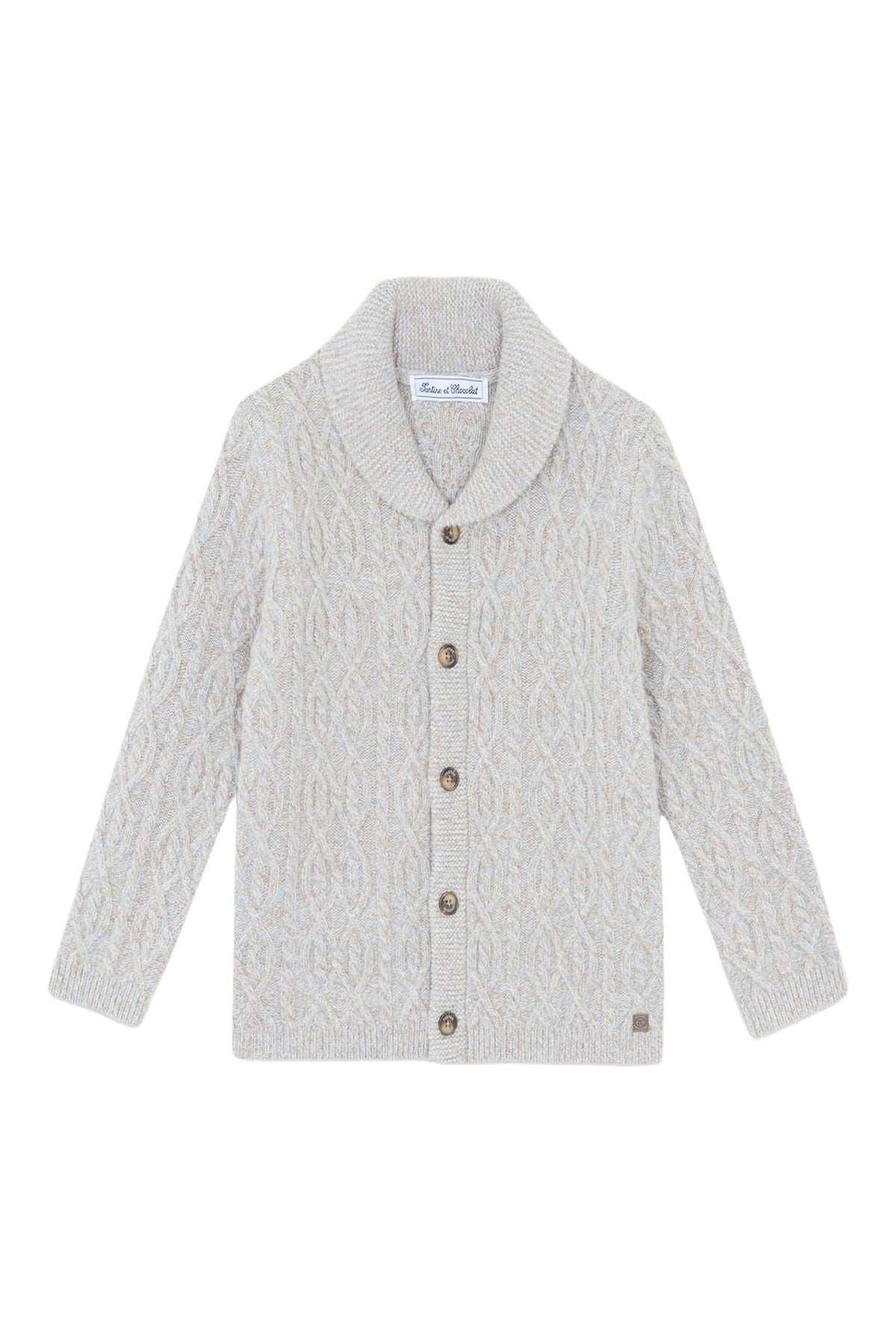 Gilet - Gris col châle maille torsadée