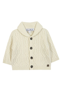 Gilet - Ecru col châle maille torsadée