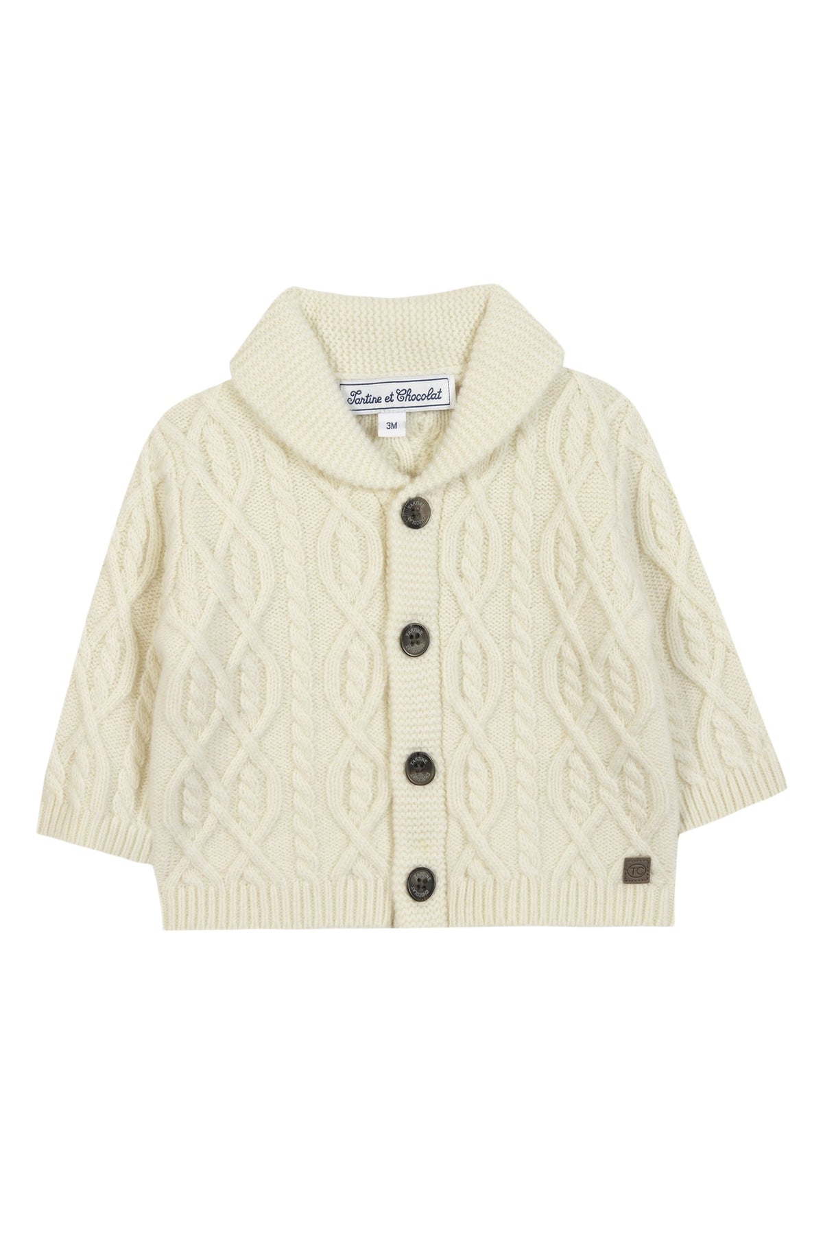 Gilet - Ecru col châle maille torsadée