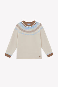 Beige Chiné / Pull - Beige Chiné Motif Jacquard