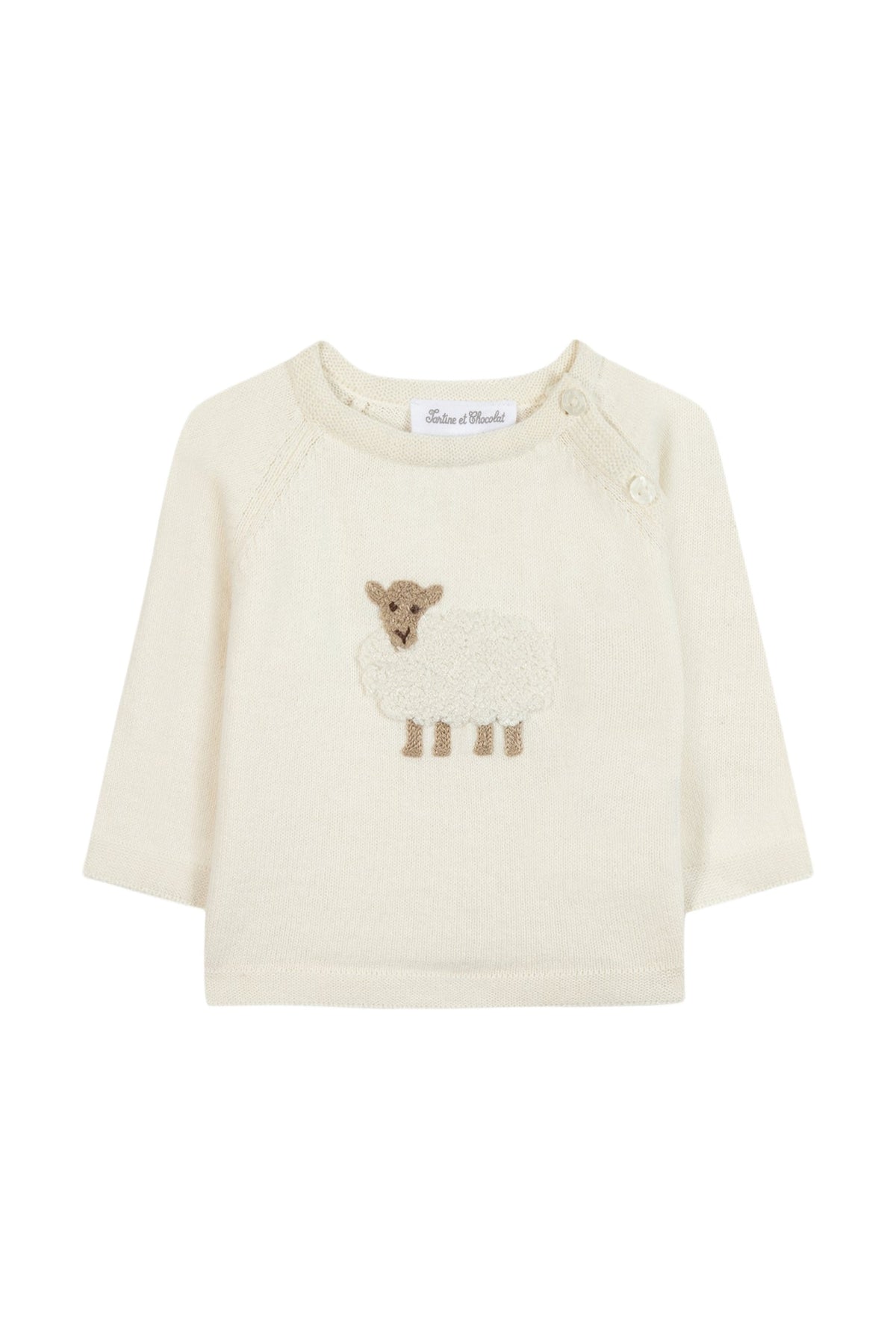 Pull à motif ourson en coton - Nacre