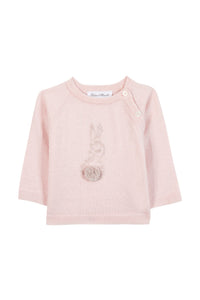 Pull - Rose pâle broderie lapin