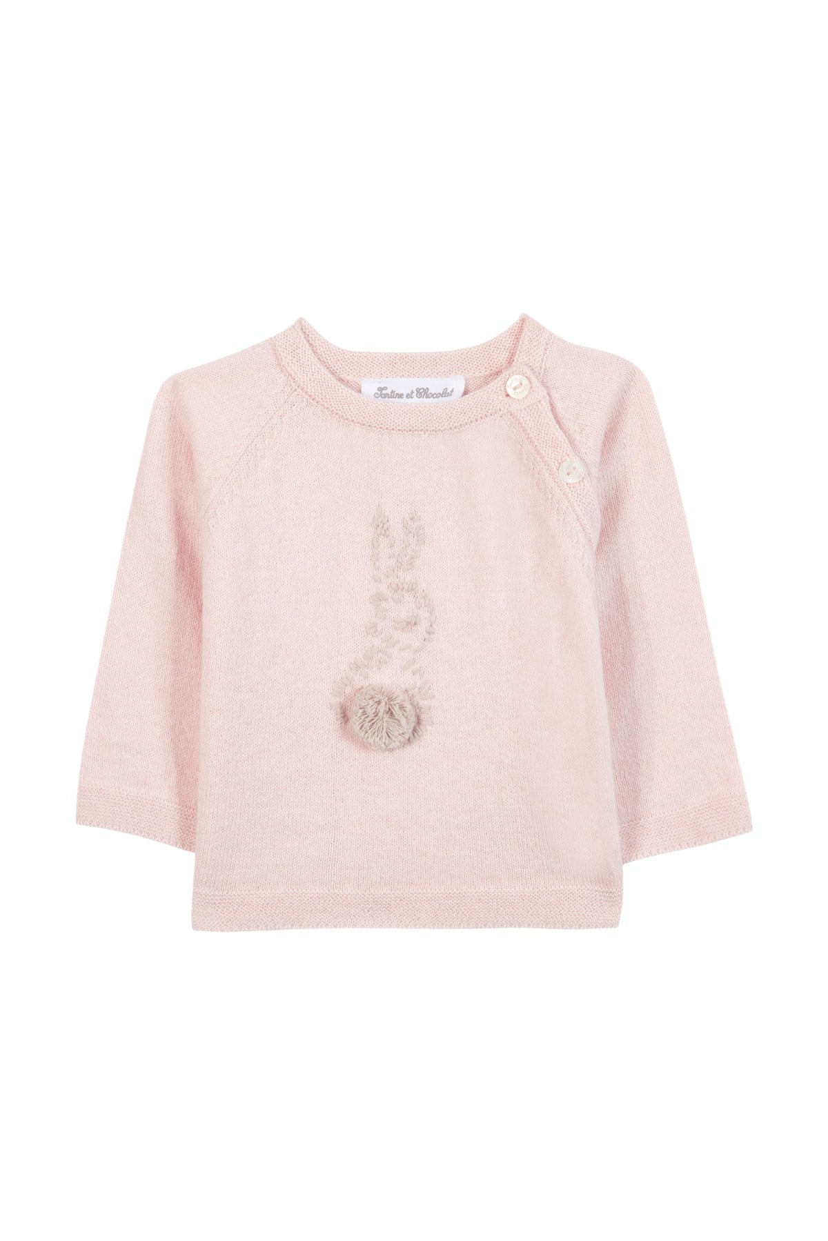 Pull - Rose pâle broderie lapin
