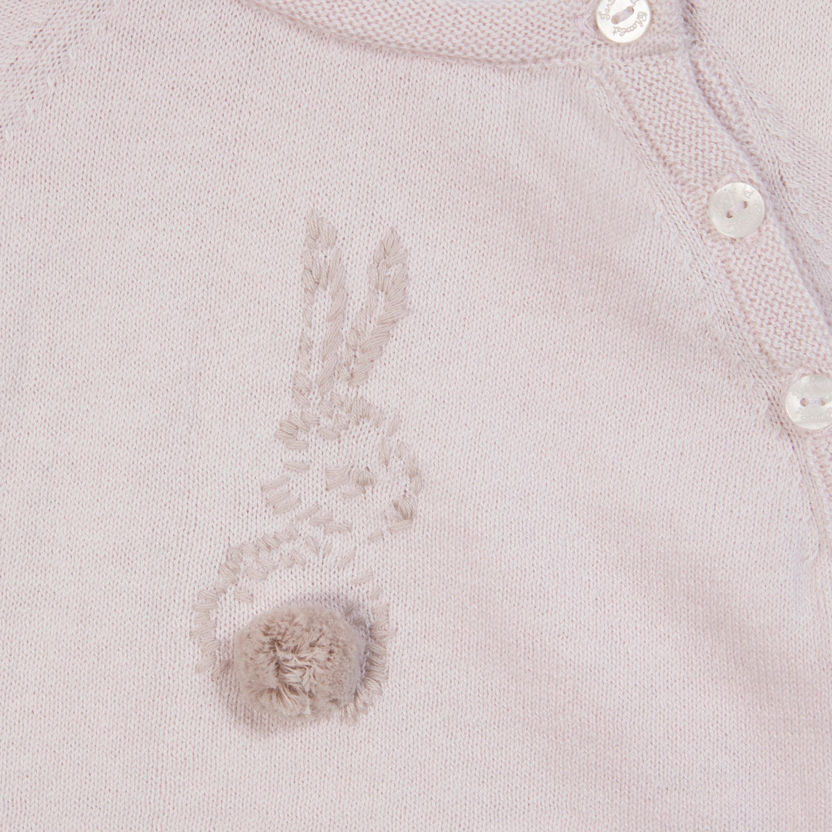 Rose Pâle Mouliné Nacre / Pull - Rose Pâle Broderie Lapin