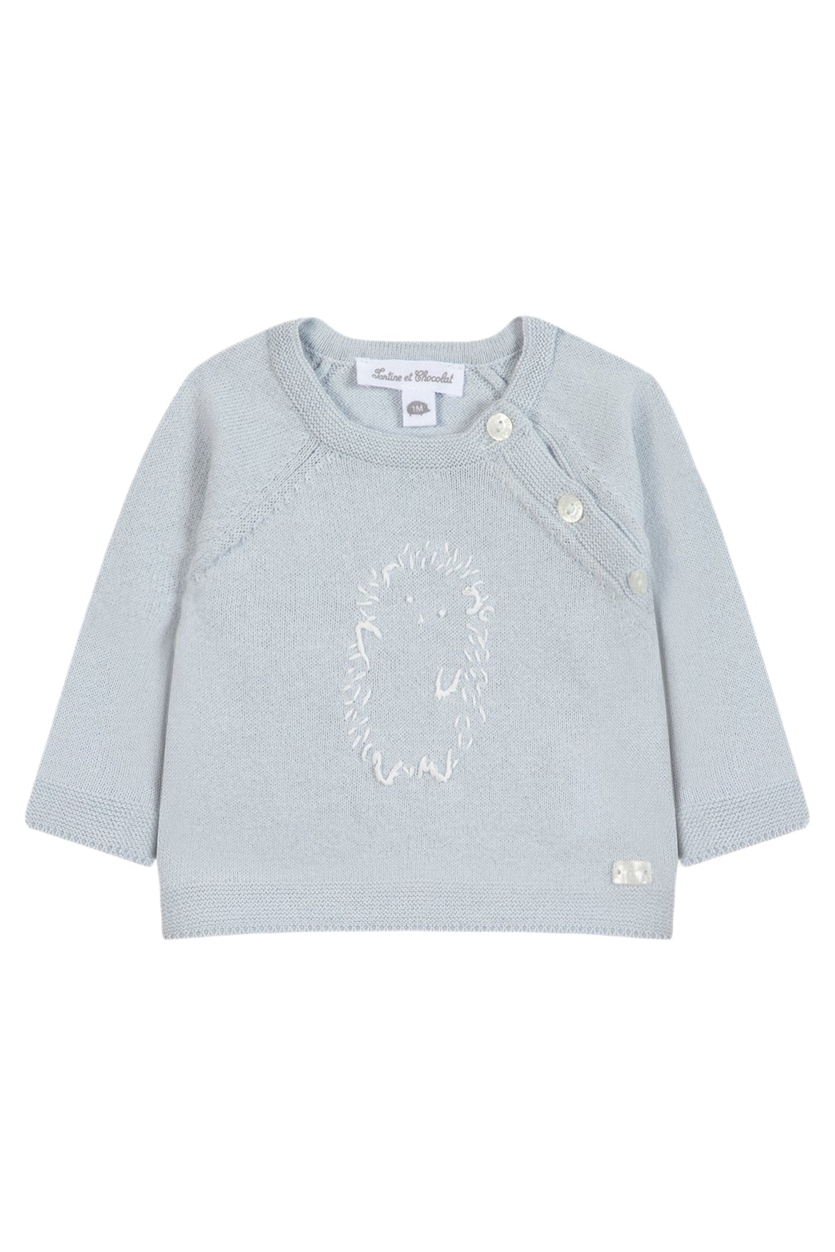 Pull - Bleu broderie hérisson