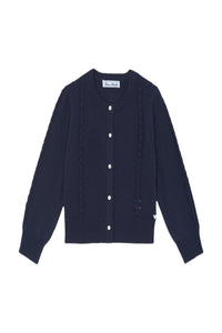 Cardigan - Marine en laine ajourée