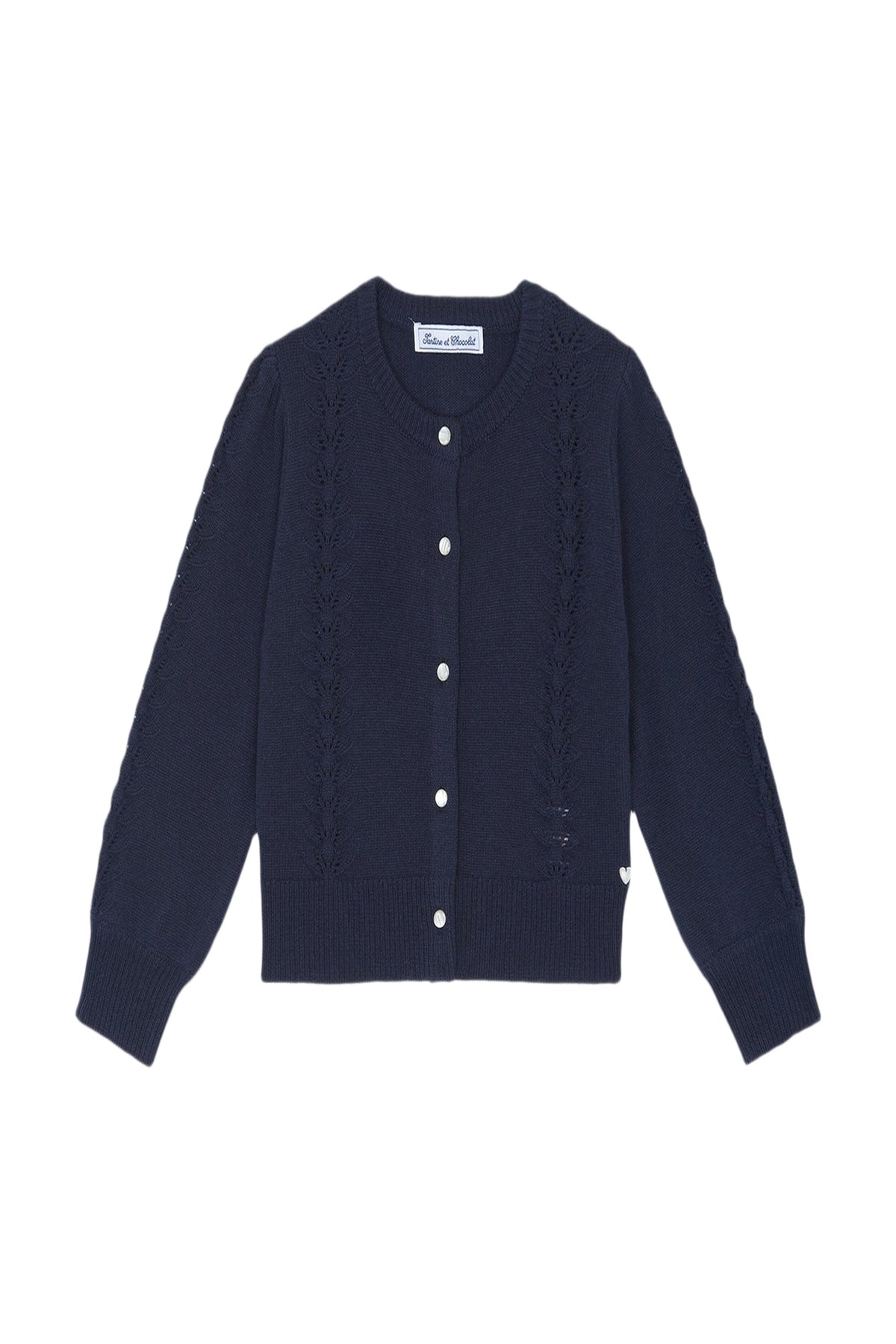 Cardigan - Marine en laine ajourée