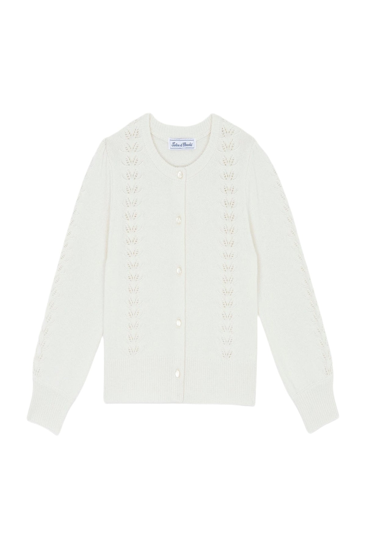 Cardigan - Ecru en laine ajourée