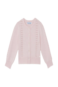 Cardigan - Rose poudré en laine ajourée