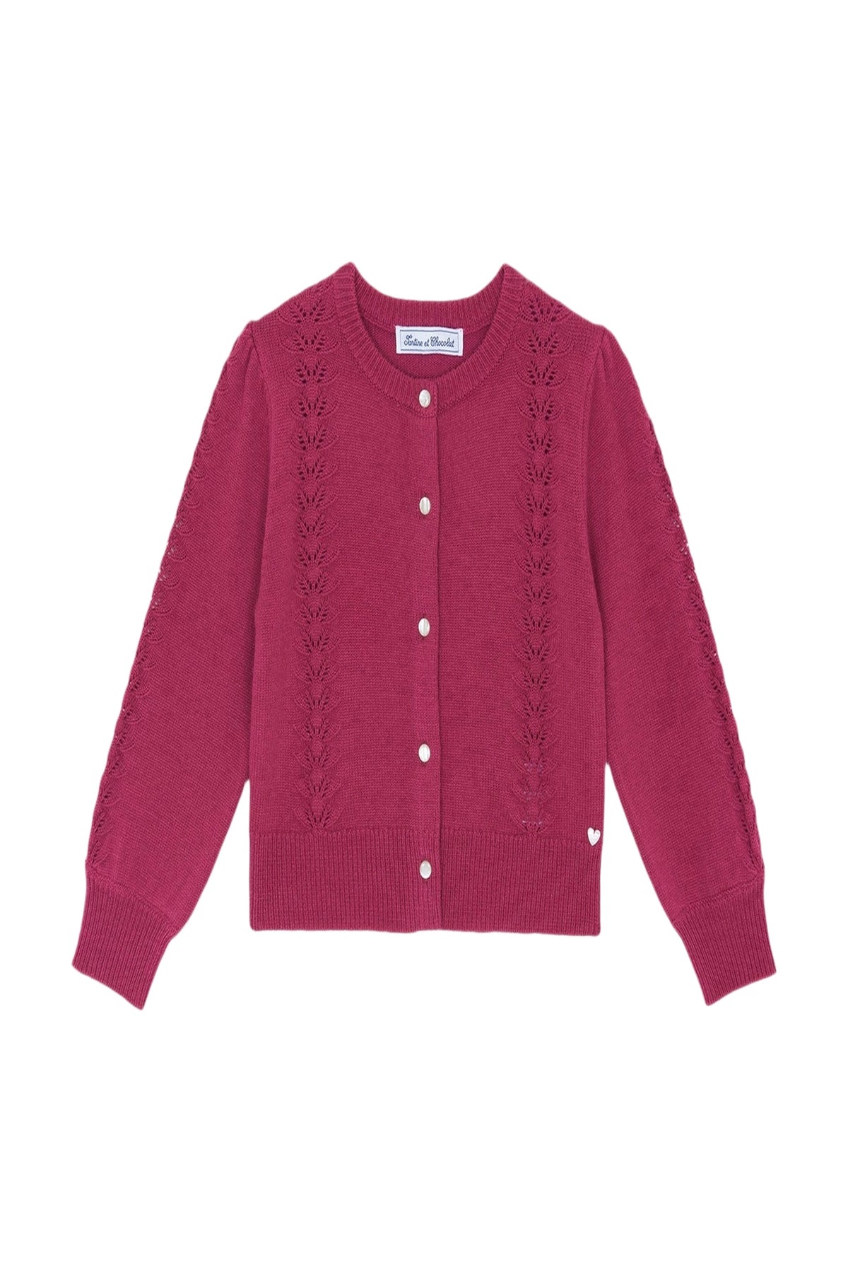 Cardigan - Magenta en laine ajourée