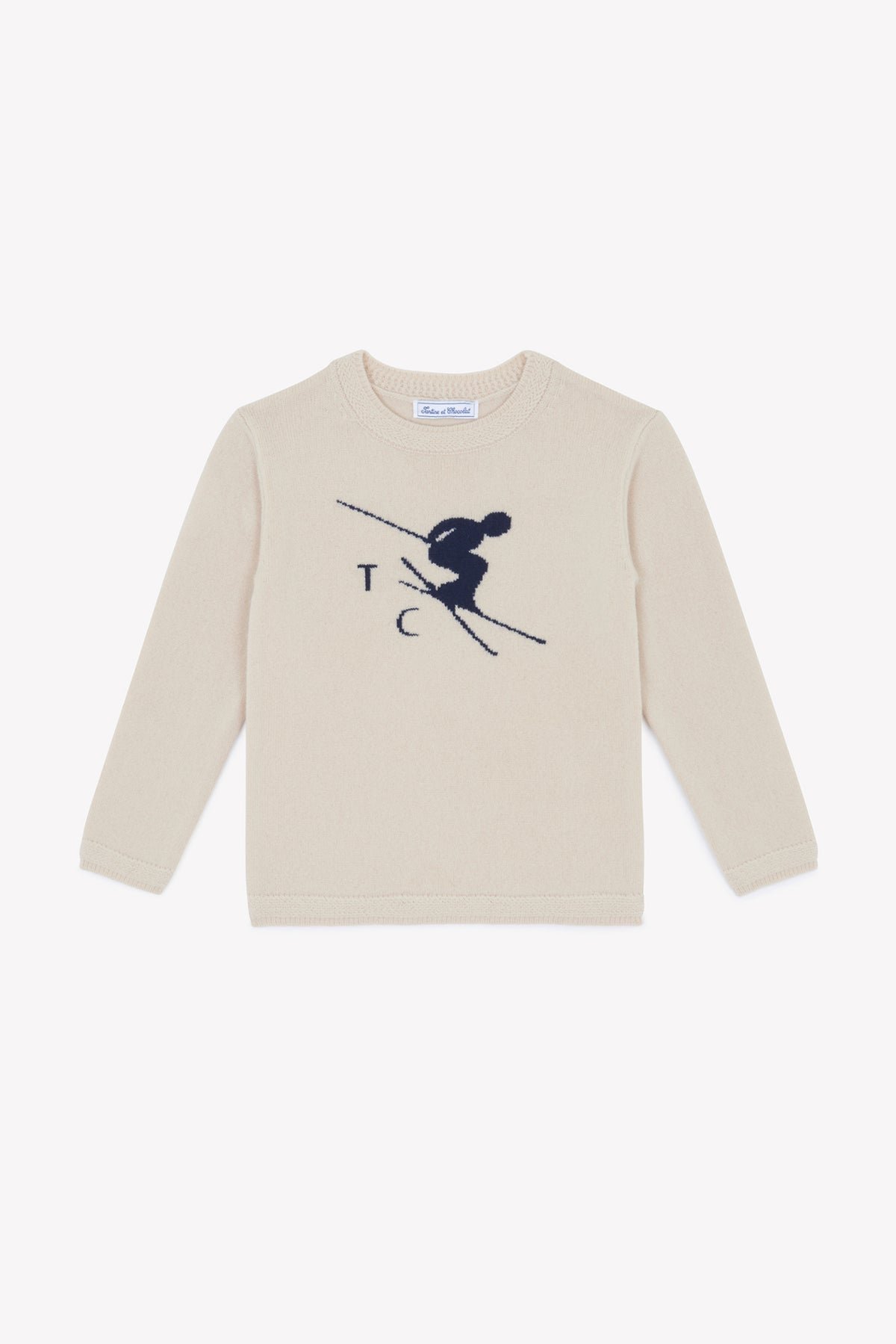 Beige Chiné / Pull - Beige Chiné Illustration Ski