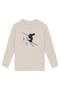 Pull - beige chiné illustration ski