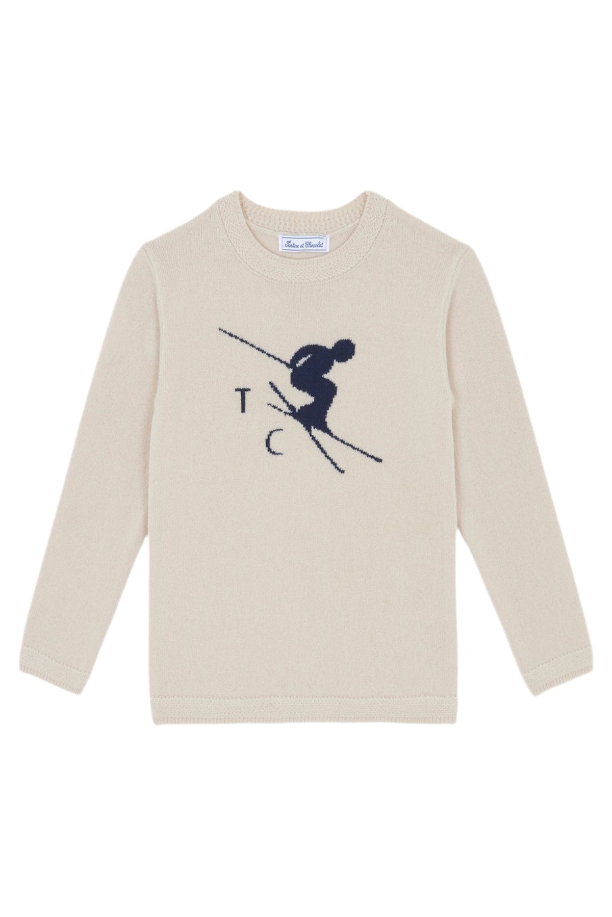 Pull - beige chiné illustration ski