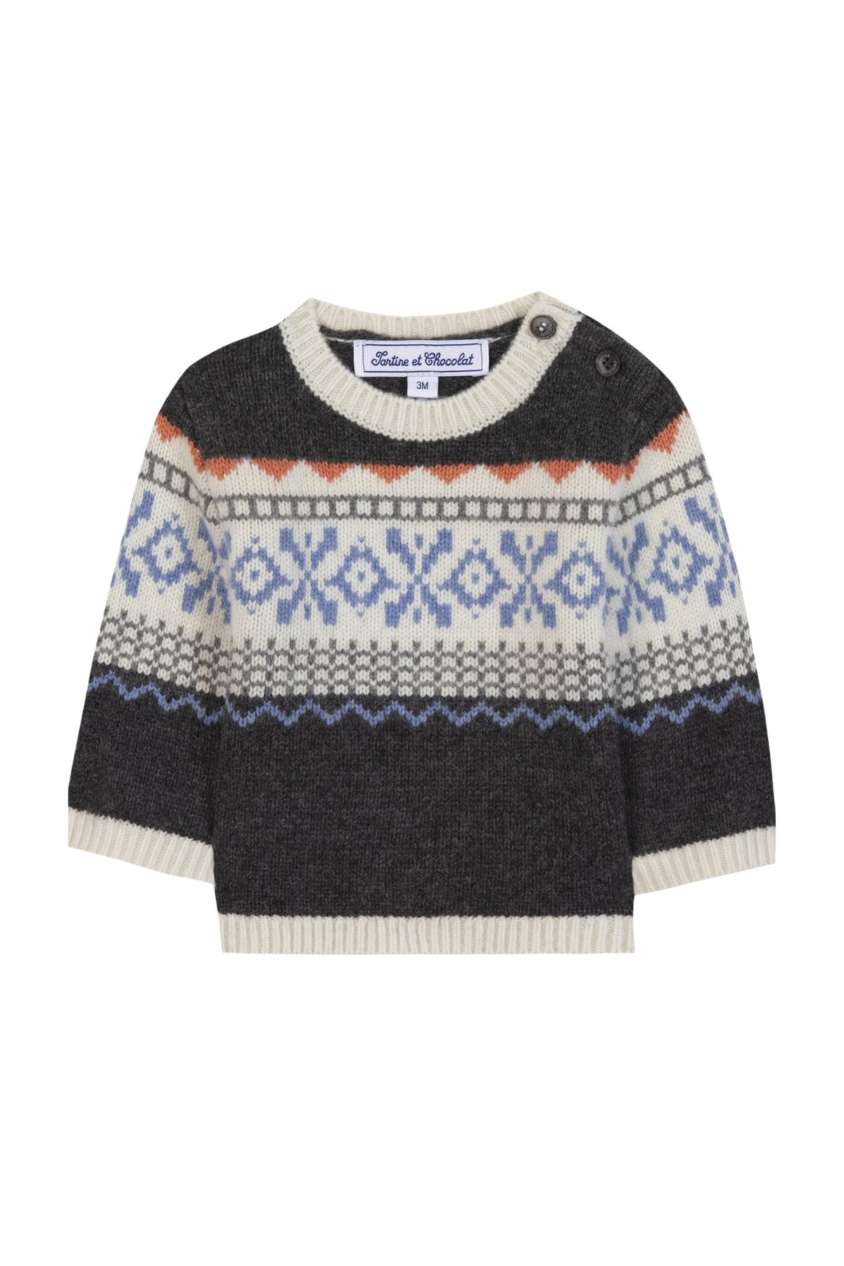 Pull - Gris foncé chiné motif jacquard