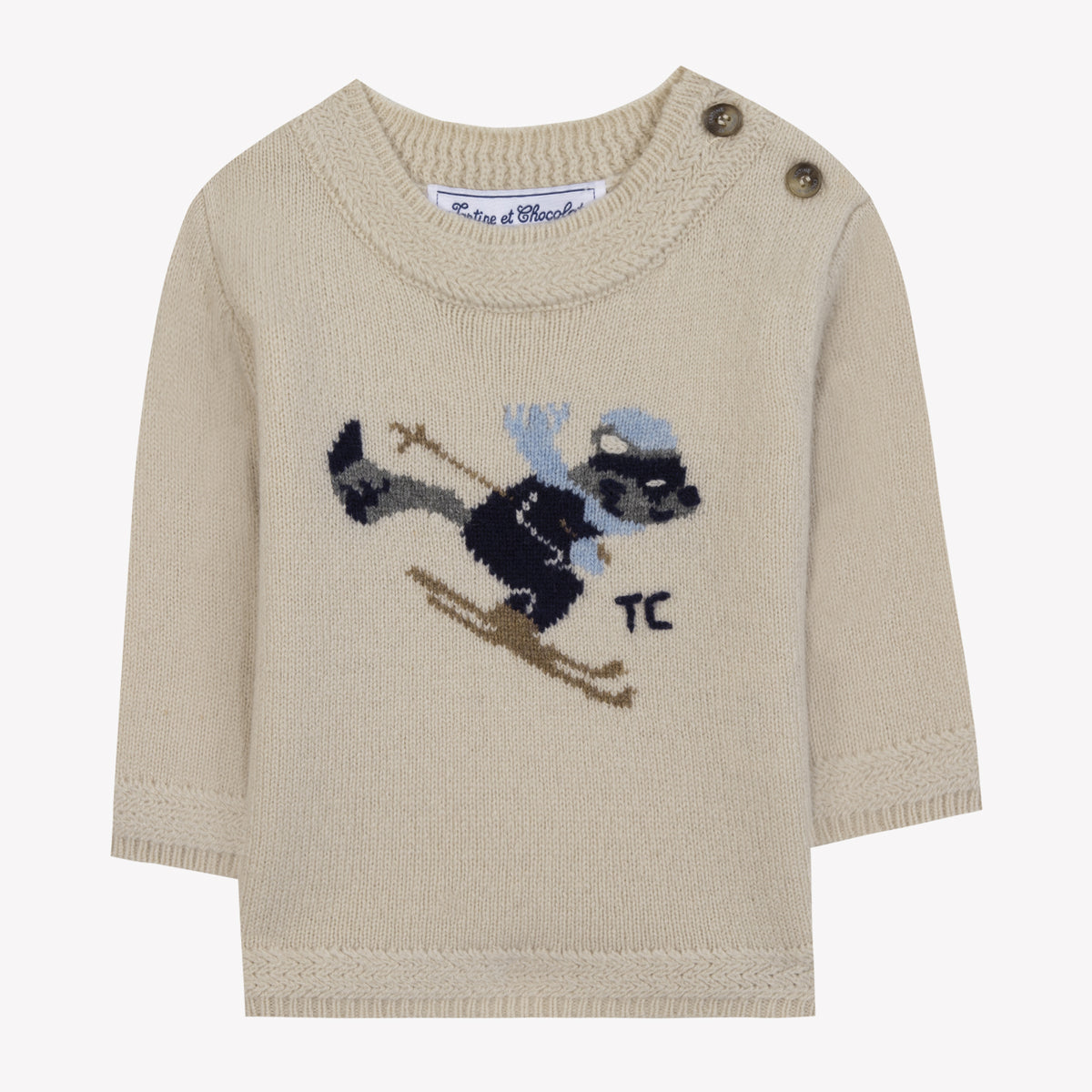 Beige Chiné / Pull - Beige Chiné Motif Jacquard