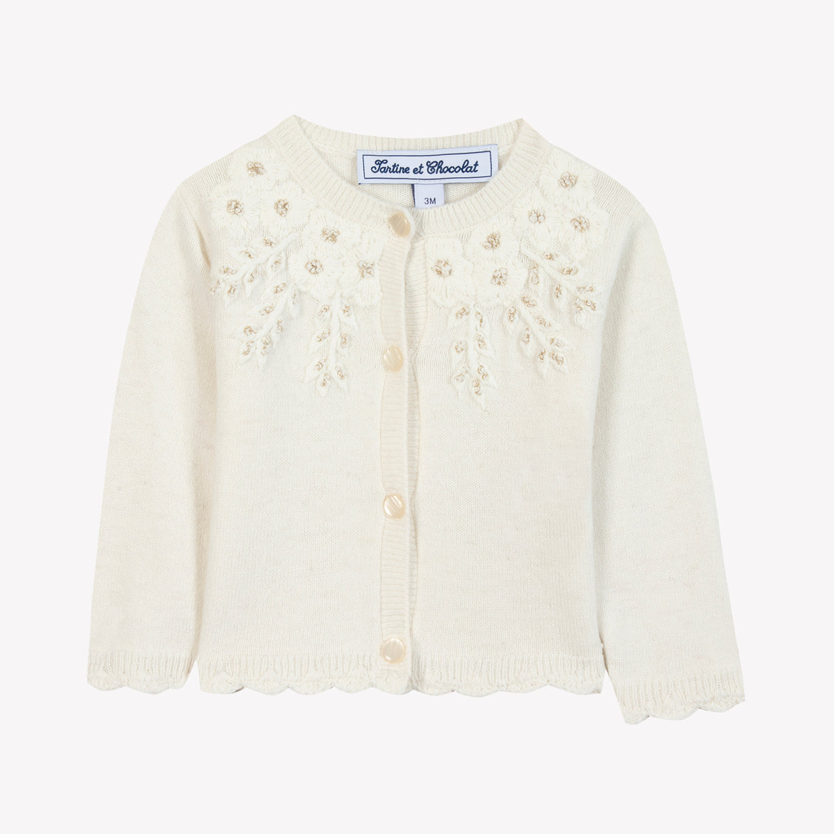 Cardigan - Ecru broderie flocons