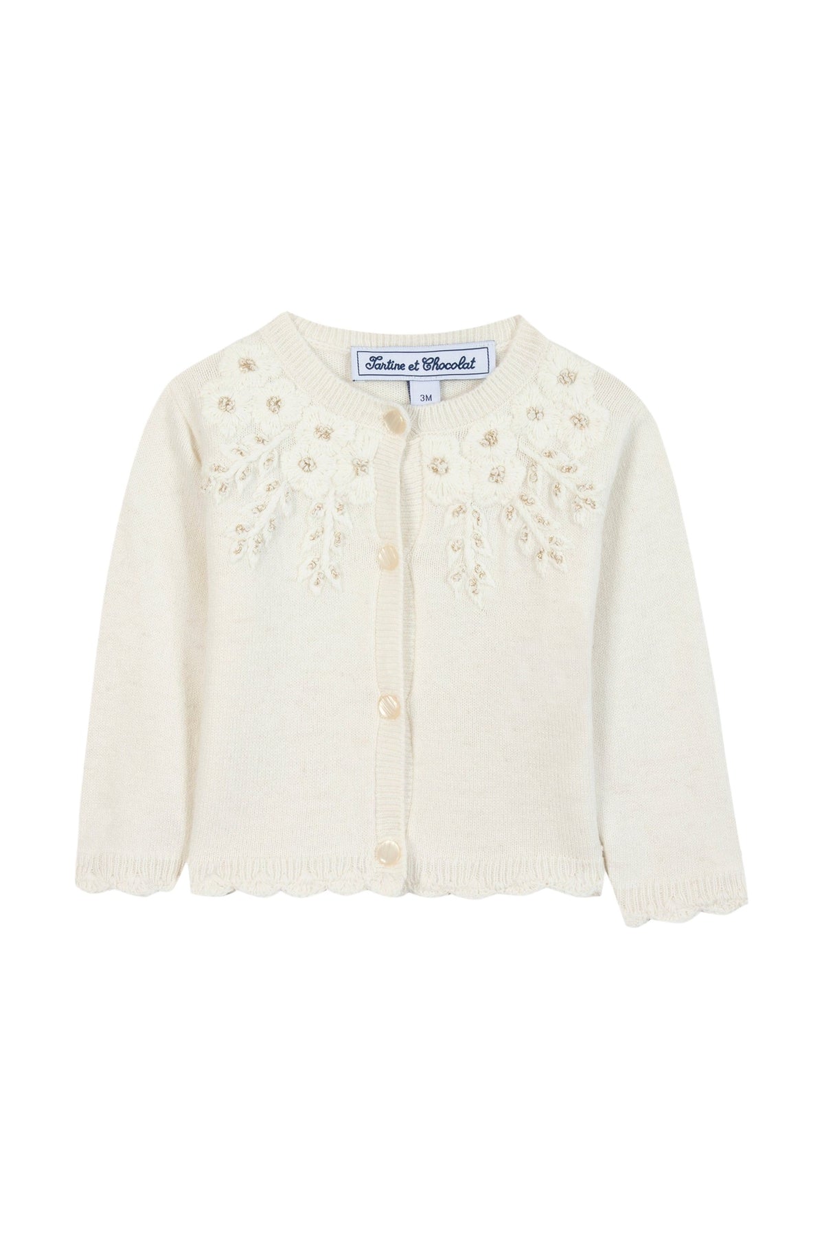 Cardigan - Ecru broderie flocons