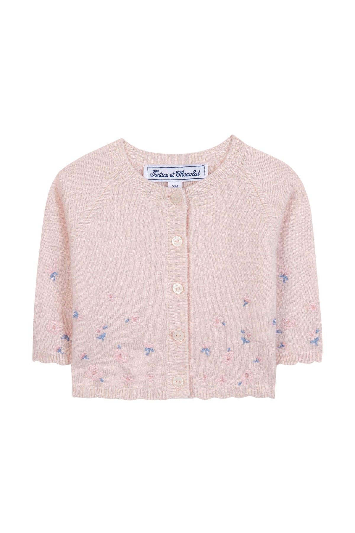 Cardigan - Rose pâle broderie églantine