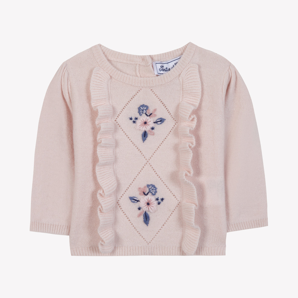 Rose / Pull - Rose Pâle Broderie Fleurs