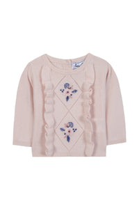 Pull - Rose pâle broderie fleurs