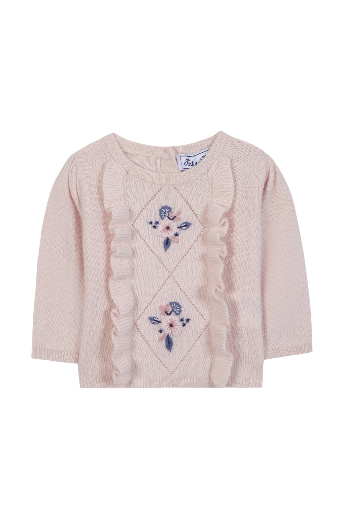 Pull - Rose pâle broderie fleurs