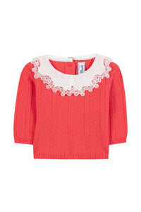 Pull - Praline col broderie anglaise