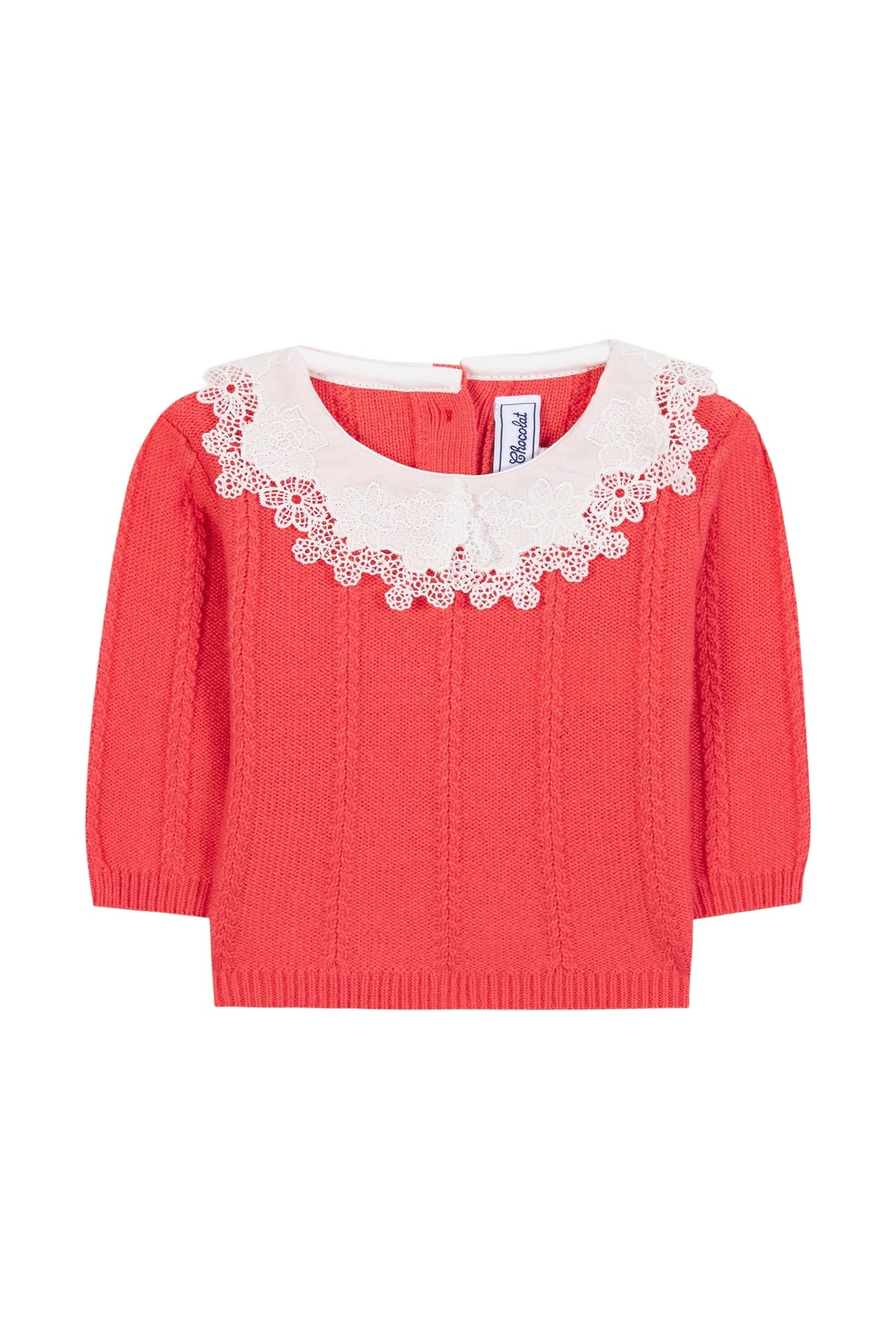 Pull - Praline col broderie anglaise