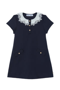Robe - Marine col volanté