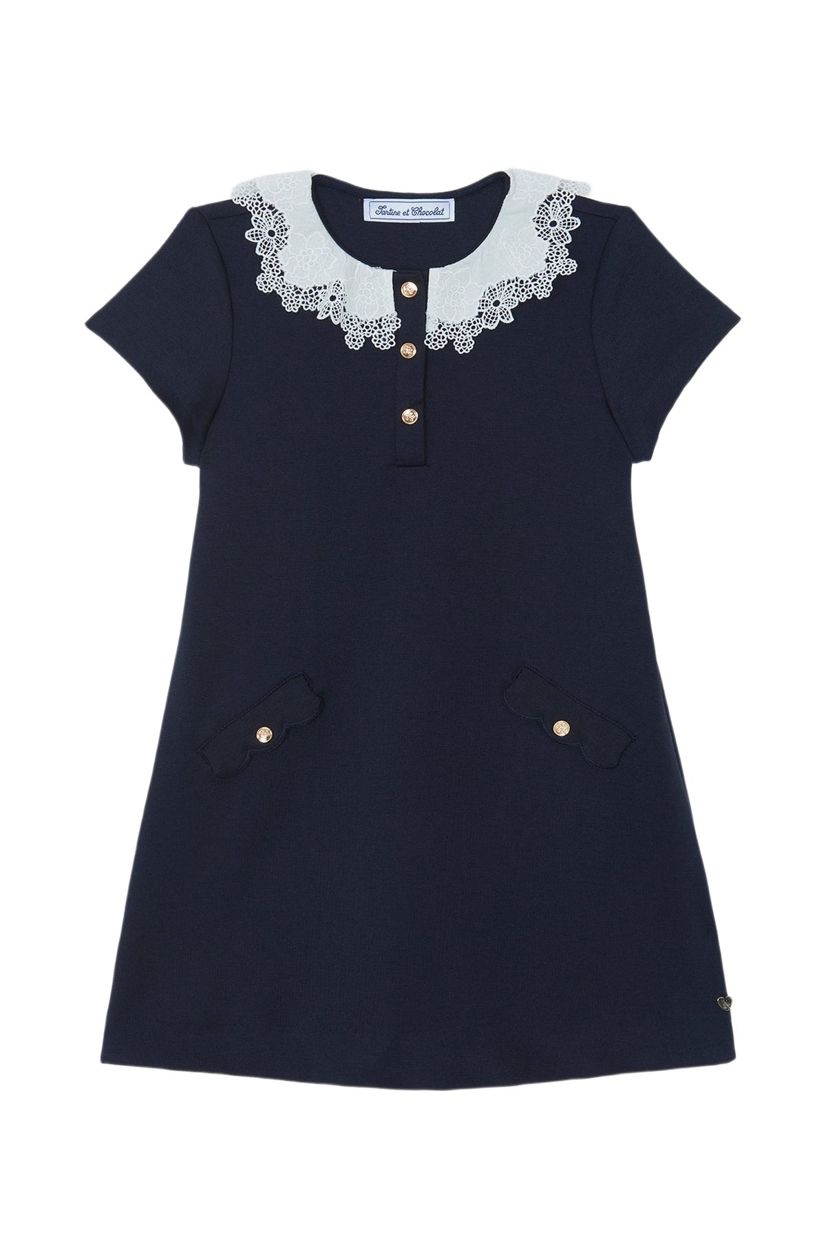 Robe - Marine col volanté