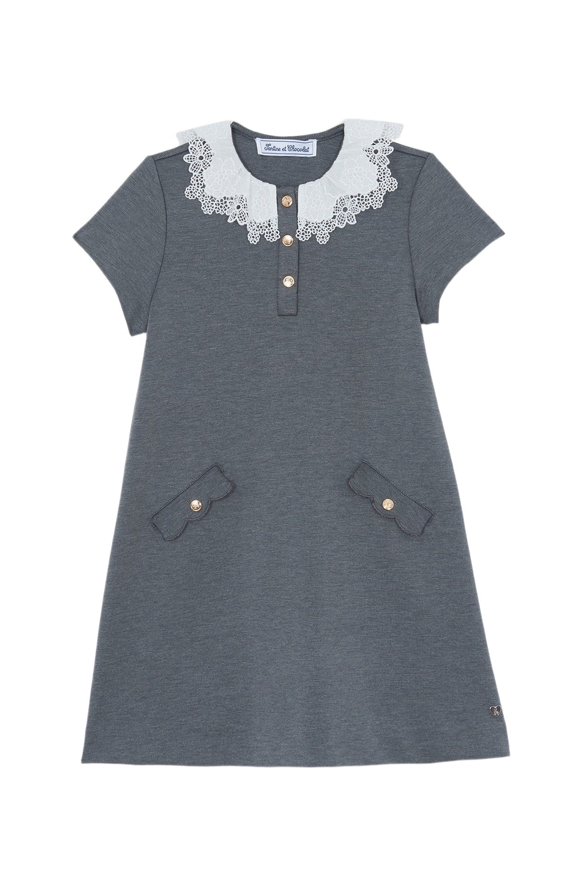 Robe - Gris chiné col volanté
