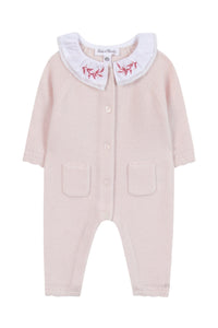 Combinaison longue - Rose pâle col broderie