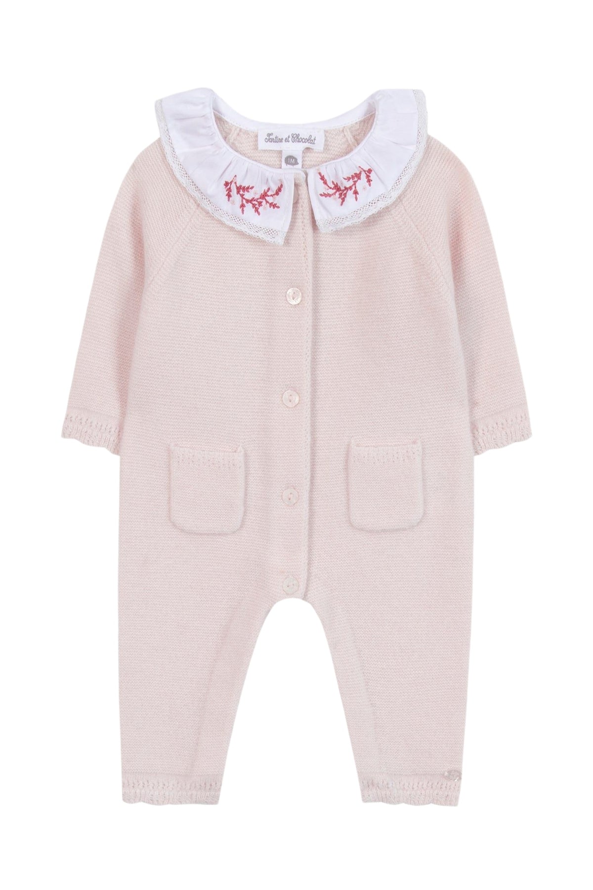 Combinaison longue - Rose pâle col broderie