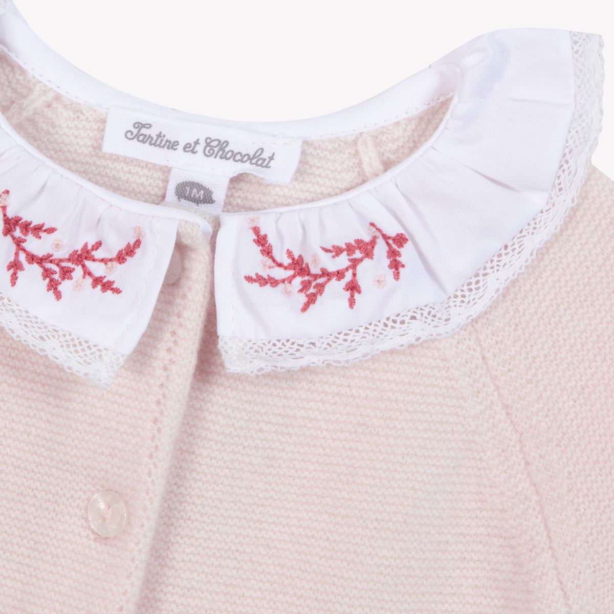 Rose Pâle Mouliné / Combinaison Longue - Rose Pâle Col Broderie