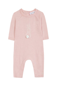 Combinaison longue - Rose pâle broderie lapin
