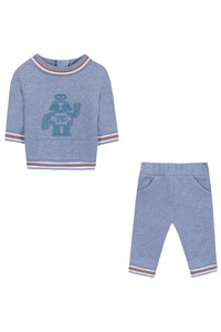 Ensemble jogging petit robot en coton - Bleu grisé