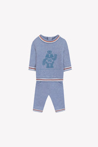 Ensemble jogging petit robot en coton - Bleu grisé
