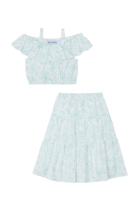 Ensemble long - Vert d'eau inspiration Toile de Jouy