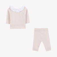 Rose Pâle Mouliné / Ensemble Long - Rose Pâle Col Volanté