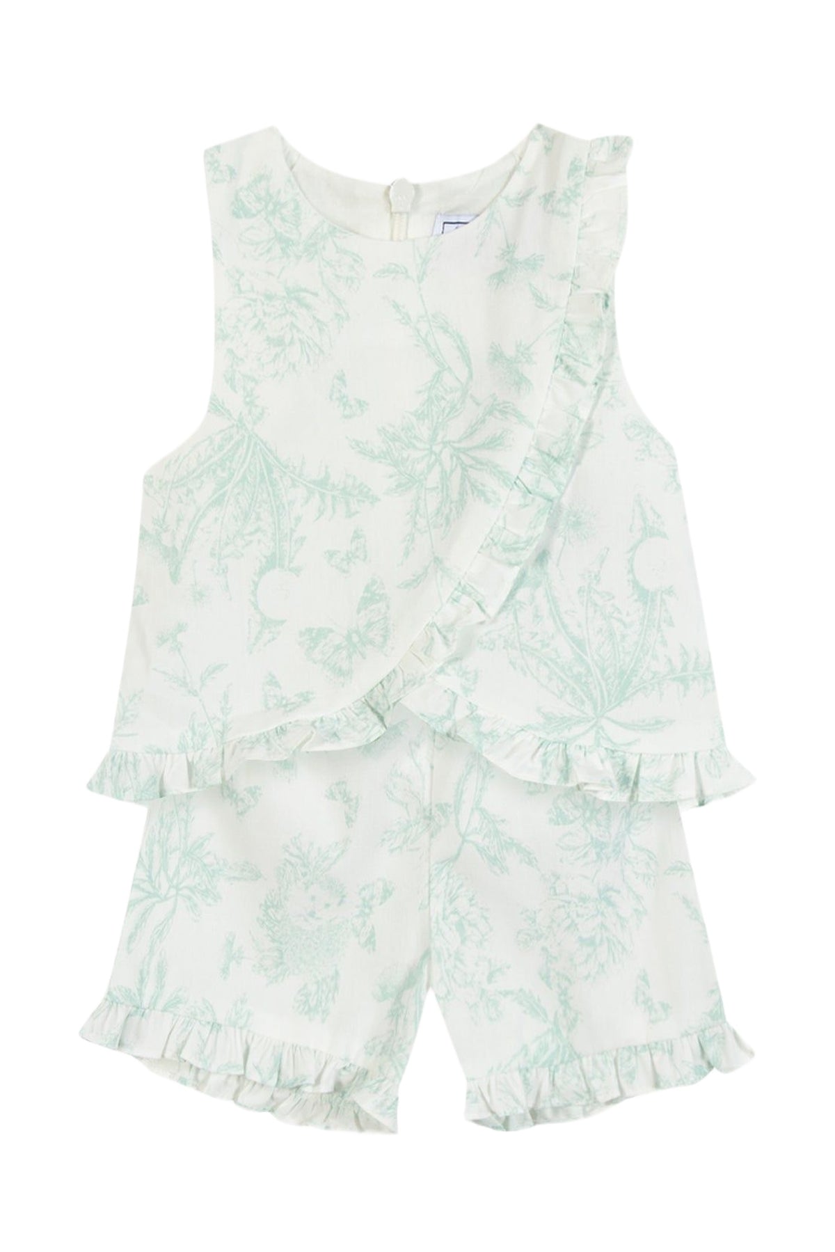 Ensemble court - Vert d'eau inspiration Toile de Jouy