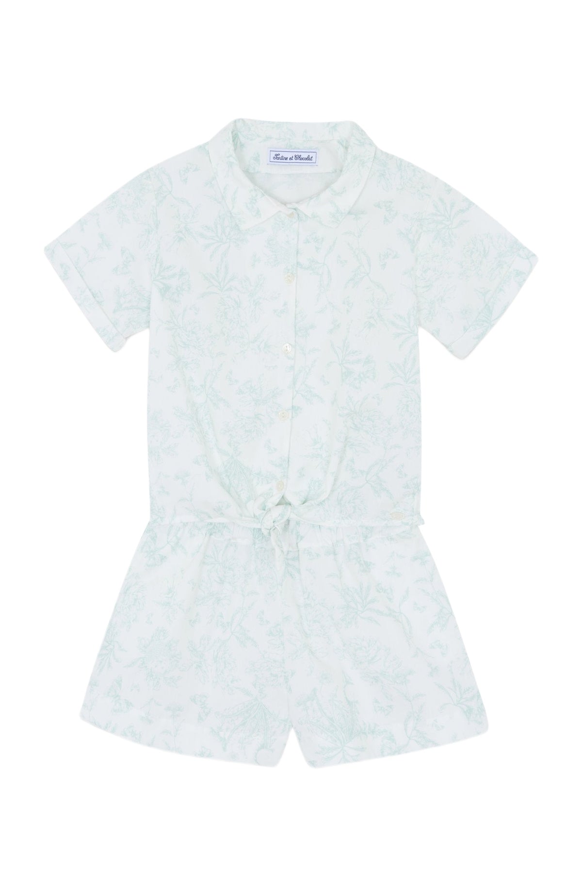Ensemble court - Vert d'eau inspiration Toile de Jouy