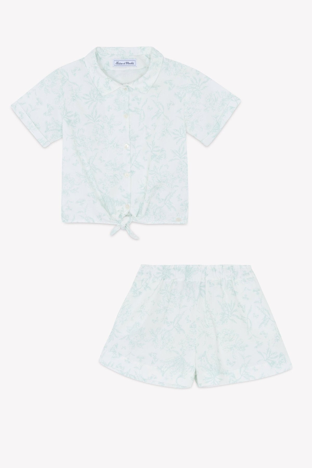 Ensemble court capsule estivale en coton - Vert d'eau