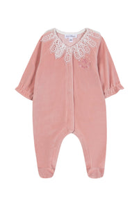 Pyjama - Pêche velours col dentelle
