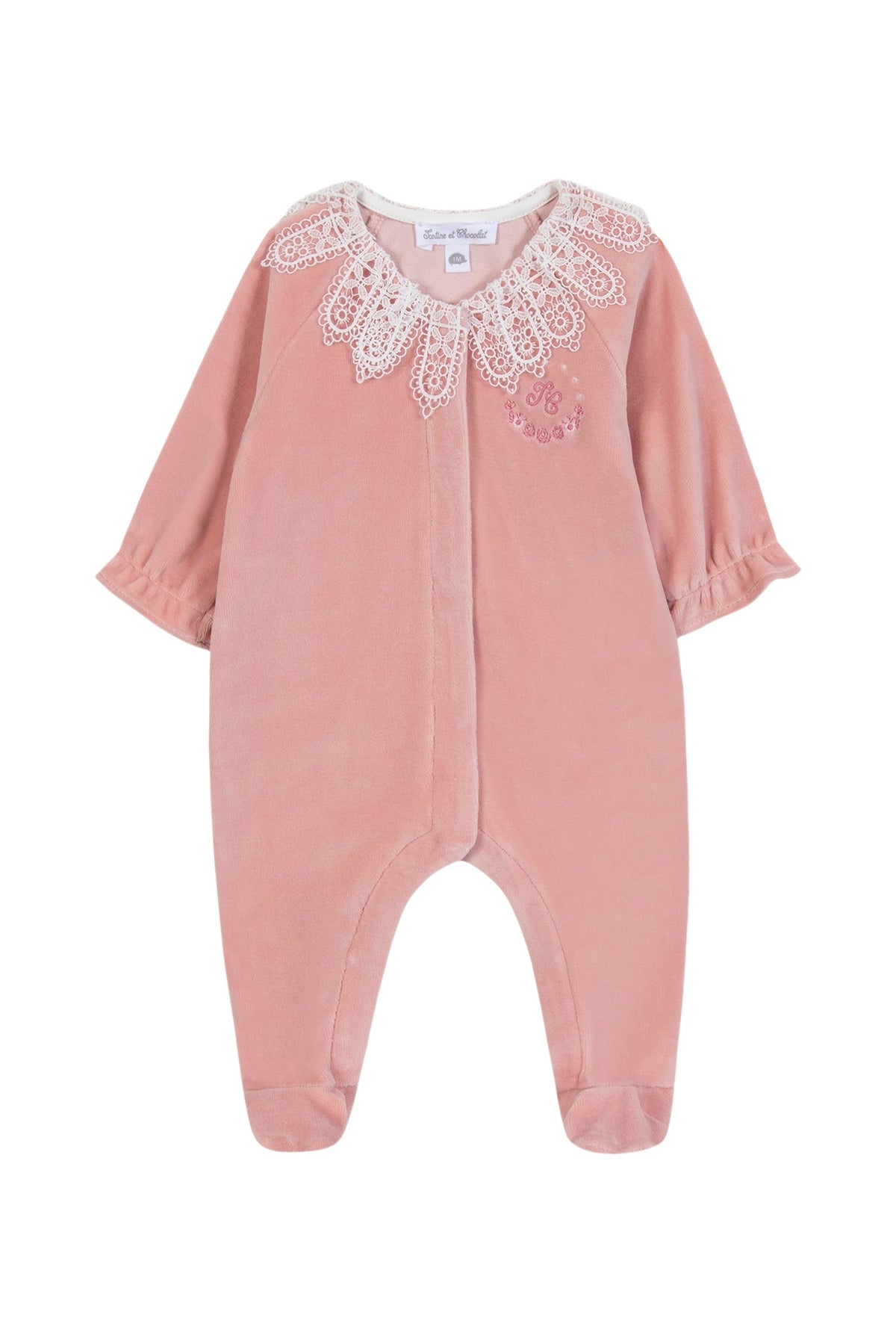 Pyjama - Pêche velours col dentelle