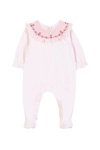 Pyjama - Rose pâle col broderies fleurs
