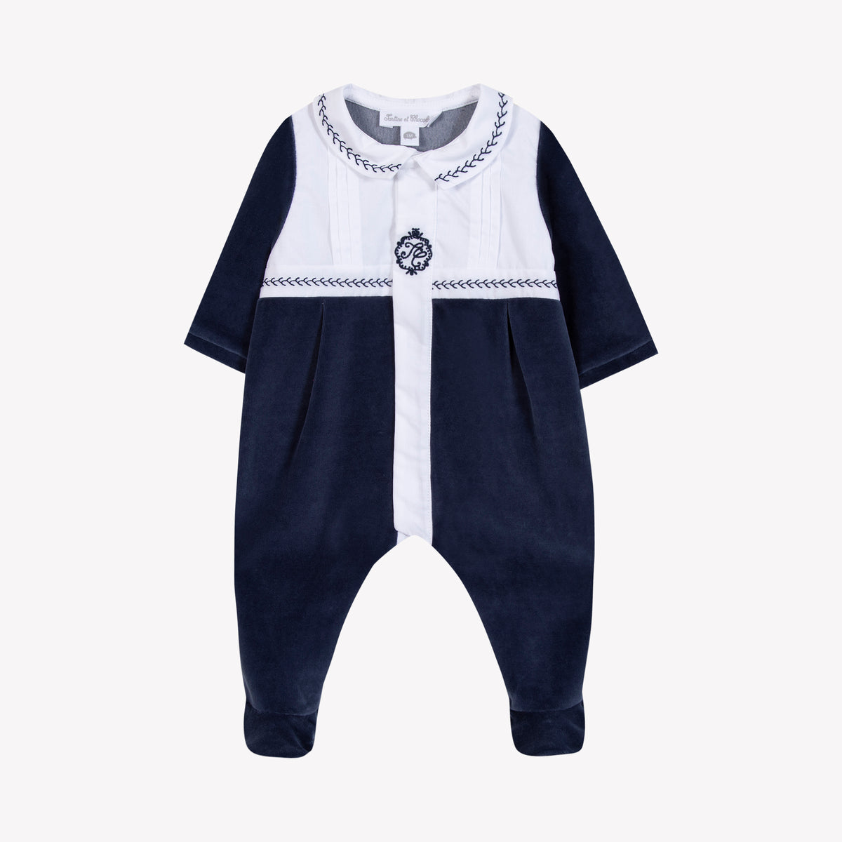 Pyjama - Blanc col broderies fleurs