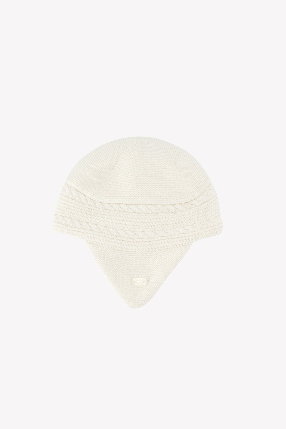 Bonnet en tricot à cache-oreilles en coton - Nacre