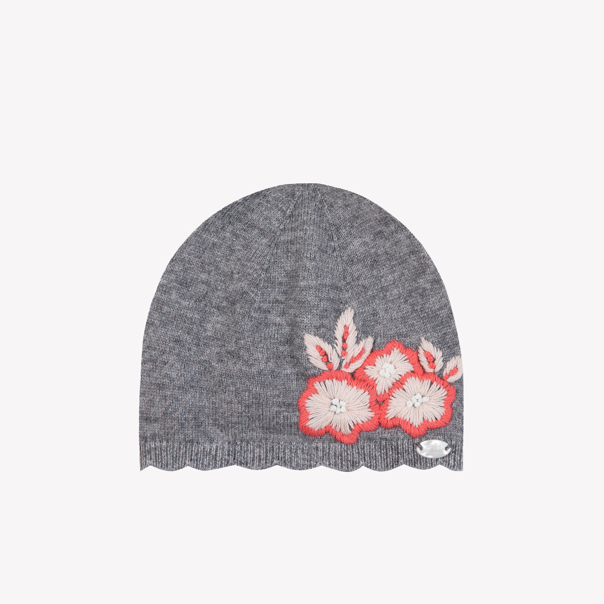 Gris Moyen / Bonnet - Gris Broderie Fleurs