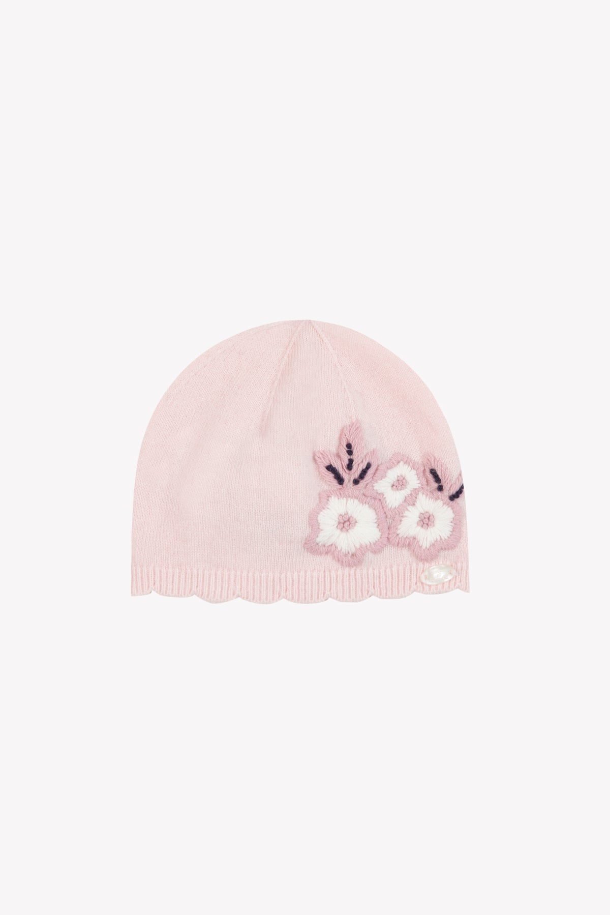 Bonnet - Rose pâle broderie fleurs