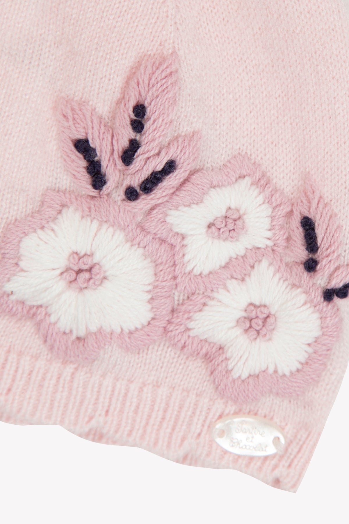 Bonnet - Rose pâle broderie fleurs
